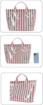 Women's Striped Waterproof Tote Bag - Large Capacity Lightweight Handbag Reusable Shopping Beach Bag - Image 5