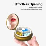 Small Pill Case Pill Box with Mirror Retro 3 Compartment Pill Holder for Purse or Pocket Bronze Portable Medicine Vitamin Container Fish Oil and Supplement Storage BPA-Free(Purple Butterfly) - Image 3