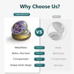 Small Pill Case Pill Box with Mirror Retro 3 Compartment Pill Holder for Purse or Pocket Bronze Portable Medicine Vitamin Container Fish Oil and Supplement Storage BPA-Free(Purple Butterfly) - Image 5