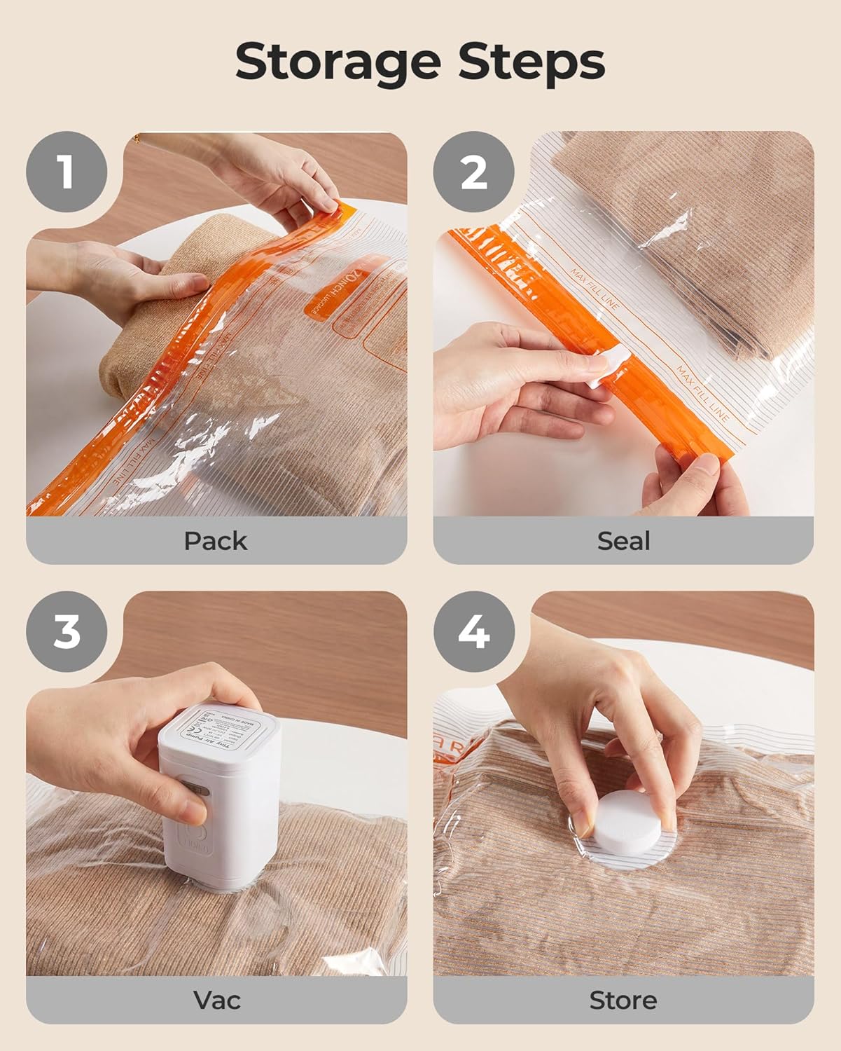 BAGSMART Vacuum Storage Bags for Travel with Rechargeable Air Pump, Portable Space Saver Bags for Travel & Home, Vacuum Compression Seal Bag for Clothing, Blanket, 18 Pack Multicolor - Image 8