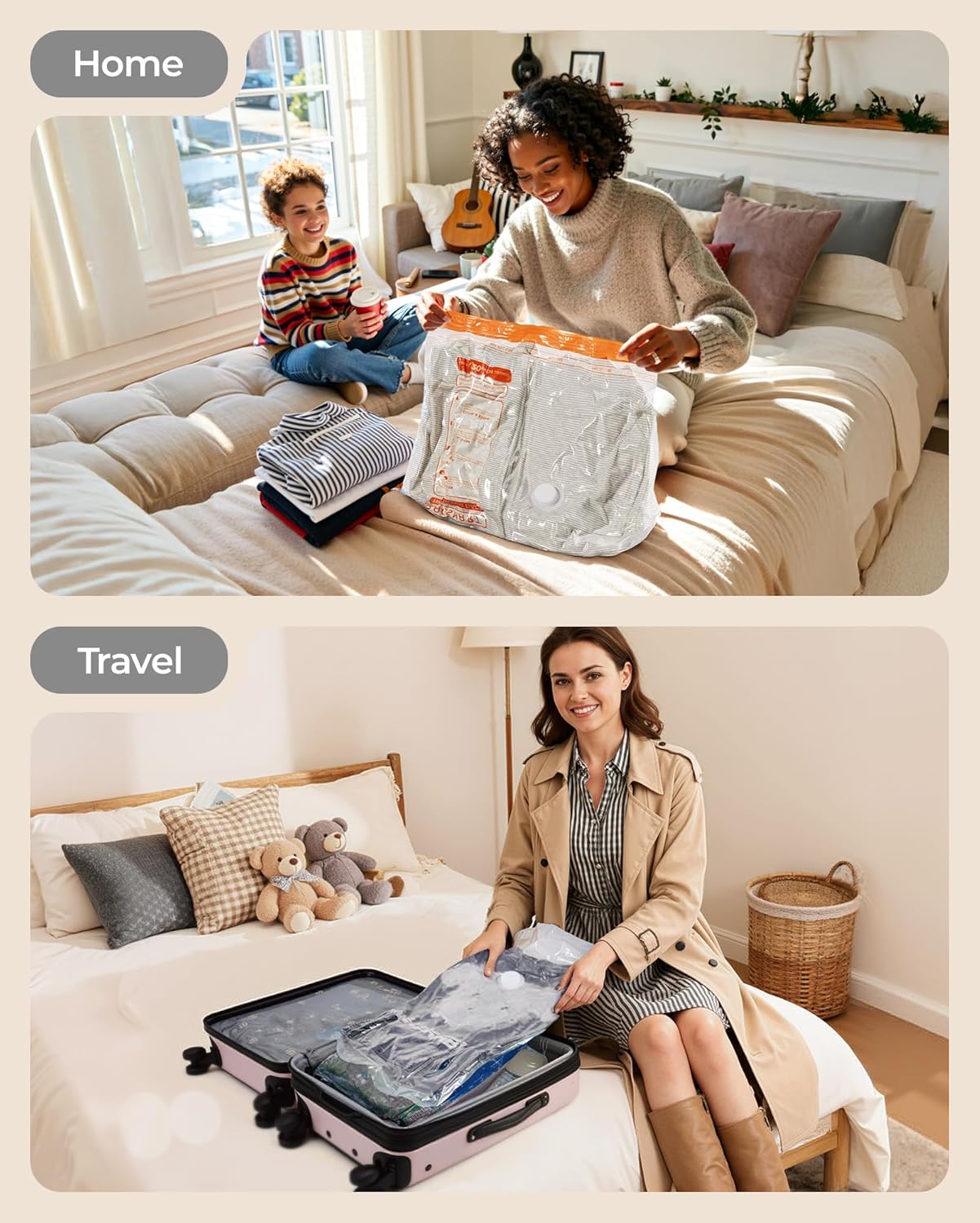 BAGSMART Vacuum Storage Bags for Travel with Rechargeable Air Pump, Portable Space Saver Bags for Travel & Home, Vacuum Compression Seal Bag for Clothing, Blanket, 18 Pack Multicolor - Image 9