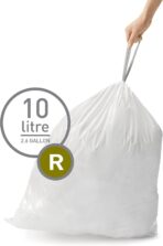 simplehuman Code R 60 Count, Dispenser Pack Custom Fit Liners, Drawstring Trash Bags, 10 Liter / 2.6 Gallon, White - Image 3