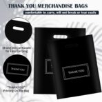 MelonArt Thank You Bags for Small Business, 200pcs Black Plastic Retail Bags Merchandise Bags with Handles Bulk Large Reusable Shopping Boutique Bags 8x12 and 12x15 for Stores Clothes Supplies(Black) - Image 4