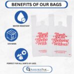 ASSUREPAK Easy Open - White 'Thank You' HDPE T-Shirt Bags - 1/5 BBL 13"X8"X23" - 17 Microns – 100 Units – Thank You Shopping Bags for Retail, Takeout, Restaurant Supplies - Image 8