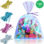 Shappy 120 Pcs Iridescent Cellophane Bags Small Holographic Treat Bag with Twist Ties Easter Day Iridescent Gift Wrap for Wedding Birthday Baby Shower Party Favors(5 x 7 Inch) - Image 8