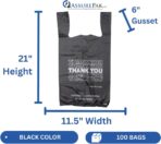 ASSUREPAK Easy Open - 100 Bags - Black Printed HDPE T-Shirt Bags - 1/6 BBL 11.5"X6"X21" - 13 microns - Black - Thank You Shopping Bags for Retail, Takeout, Restaurant Supplies – 208015STY-EO - Image 3