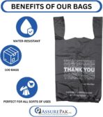 ASSUREPAK Easy Open - 100 Bags - Black Printed HDPE T-Shirt Bags - 1/6 BBL 11.5"X6"X21" - 13 microns - Black - Thank You Shopping Bags for Retail, Takeout, Restaurant Supplies – 208015STY-EO - Image 8