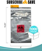APQ Pack of 1000 Specimen Transfer Bags 6 x 10 1/4. Opaque Seal Top Bags 6 x 10.25 Printed Biohazard 2 mil. Adhesive Closure. Polyethylene Bags for Health Needs. Great for Infirmaries. - Image 3