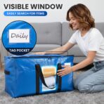 TAILI Extra Large Moving Bags, 4 Pack Blue Heavy Duty Totes For Storage with Visible Window, Wrap Around Handles, Storage Bags for Space Saving, Alternative to Moving Boxes - Image 6