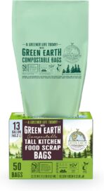 Green Earth Compostable Tall Kitchen Food Scrap Trash Bags, Superior Strength 0.9 Mil, Compost Bin Compatible, 13 Gallon, 49 Liter, 50-Count, ASTM D6400, BPI (US) & OK Compost Home (EU) Certified - Image 5