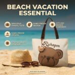 Cute Bear Canvas Tote Bag for Women, Aesthetic Reusable Grocery Bag with Zipper Closure and Inner Pocket, Durable Cotton Shoulder Bag for Shopping Travel Beach - Image 7