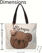 Cute Bear Canvas Tote Bag for Women, Aesthetic Reusable Grocery Bag with Zipper Closure and Inner Pocket, Durable Cotton Shoulder Bag for Shopping Travel Beach - Image 8