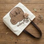 Cute Bear Canvas Tote Bag for Women, Aesthetic Reusable Grocery Bag with Zipper Closure and Inner Pocket, Durable Cotton Shoulder Bag for Shopping Travel Beach - Image 9