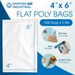 4" X 6" Open-End Flat Poly Bags (1000 Count) - 2 Mil Clear Plastic - No Adhesive Strip - For Packaging, Shipping, Storage - Spartan Industrial - Image 3