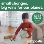 Compostic Home Compostable Resealable Snack Size Bags, Microwave & Freezer Safe, Organic Food Storage Container, 90 Count + 10 Bonus Bags - Image 3