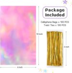 Ohuimrt 100 PCS Iridescent Cellophane Treat Bags, 6 x 10 Inches Holographic Plastic Goodie Bags with Ties for Party Favors, Candies, Cookies, Snacks, Small Gifts - Image 3