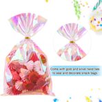Ohuimrt 100 PCS Iridescent Cellophane Treat Bags, 6 x 10 Inches Holographic Plastic Goodie Bags with Ties for Party Favors, Candies, Cookies, Snacks, Small Gifts - Image 4