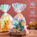 Ohuimrt 100 PCS Iridescent Cellophane Treat Bags, 6 x 10 Inches Holographic Plastic Goodie Bags with Ties for Party Favors, Candies, Cookies, Snacks, Small Gifts - Image 6