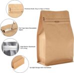Resealable Side Zipper Coffee Bags with Degassing Valve, High Barrier Natural Kraft Coffee Pouches with Aluminum Foil Liner, Ziplock Food Storage Bags, Longer Shelf Life (50, 4oz/0.25lb) - Image 4