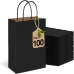 MESHA Black Gift Bags 5.25x3.75x8 Inch Small Kraft Paper Bags with Handles Bulk,100 Pack for Small Business,Wedding Party Favor - Image 2