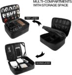 Travel Electronics Organizer, Waterproof Cable Organizer Bag for Electronic Accessories Double Layer Large Shockproof Cable Storage Bag for Cord, Power Bank, Tablet(Up to iPad 11 inch) - Black - Image 4