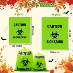 12 Pcs Large Halloween Leaf Bags Biohazard Halloween Decorations Halloween Trash Bags for Leaves Plastic Yard Lawn Waste Bag Scientist Biohazard Bag Outdoor Biohazard Zombie Party Decorations (Green) - Image 3