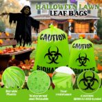 12 Pcs Large Halloween Leaf Bags Biohazard Halloween Decorations Halloween Trash Bags for Leaves Plastic Yard Lawn Waste Bag Scientist Biohazard Bag Outdoor Biohazard Zombie Party Decorations (Green) - Image 5