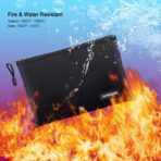 JUNDUN Fireproof Document Bags,14.2”x 10.0”Waterproof and Fireproof Money Bag with Aluminum Foil Lining,Fireproof Safe Storage Pouch with Zipper for Document and Cash，Black - Image 8