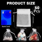 Organza Bags, White Organza Bags, 50Pcs, Sheer Organzas Bag 3 x 4 inch, Jewelry Gift Bags, Party Favor Bags with Drawstring, Mesh Gift Pouches Mini Candy Pouch for Wedding Christmas Party - Image 3