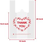 LazyMe Thank you T Shirt Bags, Bolsas De Plastico Para Negocio, White Plastic Grocery Bags with Handles, Standard Supermarket Size, 12 x 20 Inches (50 pcs) - Image 3