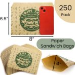 250 Pack Paper Sandwich Bags with Stickers, 8 x 6.5 Inch Greaseproof Thick Paper Snack Bag, Food Grade Small Brown Cookie Bags, Dry Waxed Pastry Bag for Lunch, Cookies, French Fries, Pretzel - Image 3