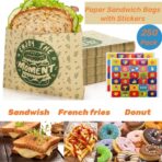 250 Pack Paper Sandwich Bags with Stickers, 8 x 6.5 Inch Greaseproof Thick Paper Snack Bag, Food Grade Small Brown Cookie Bags, Dry Waxed Pastry Bag for Lunch, Cookies, French Fries, Pretzel - Image 9
