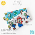 Bumkins Nintendo Reusable Snack Bags, for Kids School Lunch and for Adults Portion, Washable Fabric, Waterproof Cloth Zip Bag, Supplies Travel Pouch, Food-Safe, 2-pk Super Mario - Image 6