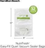 Hamilton Beach Easy-Fill 32 Count One Quart Vacuum Sealer Storage Bags for Food, BPA Free, 12” x 8”, Meal Prep and Sous Vide - Image 9