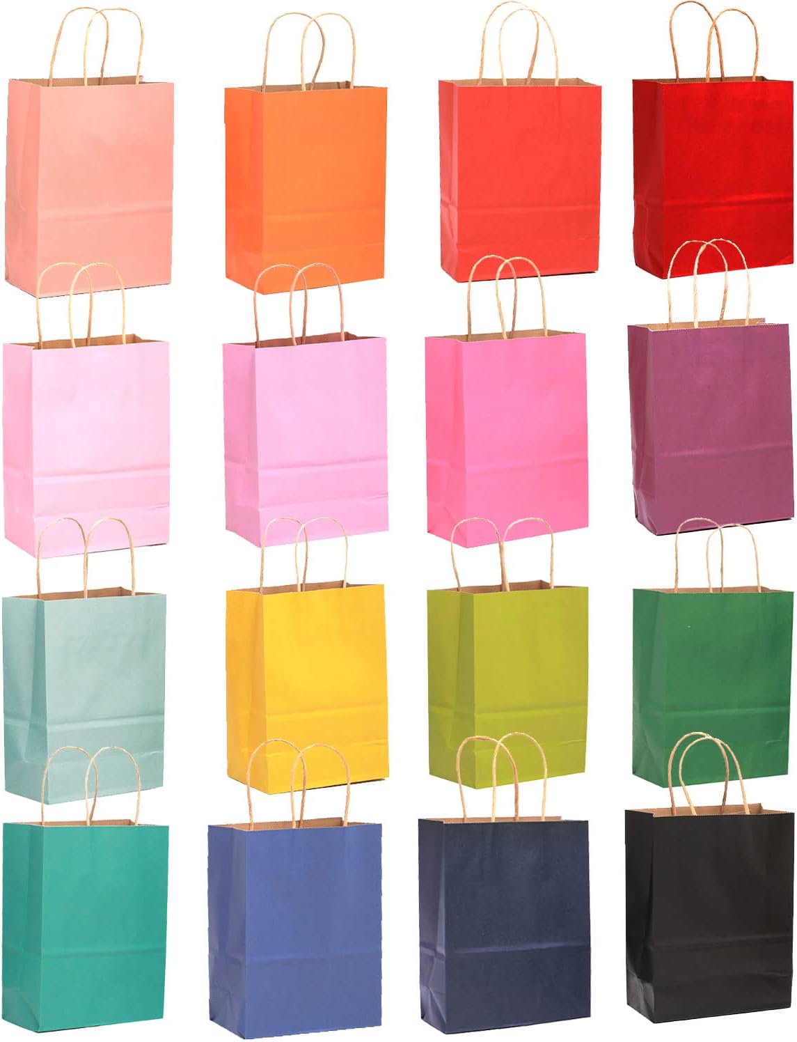 qiqee 32-Packs Paper Bags with Handles Bulk 8.26"×6"×3.15" Small Gift Bags 16 Different Senior Color Bags Multiple Uses（Small Size） - Image 3
