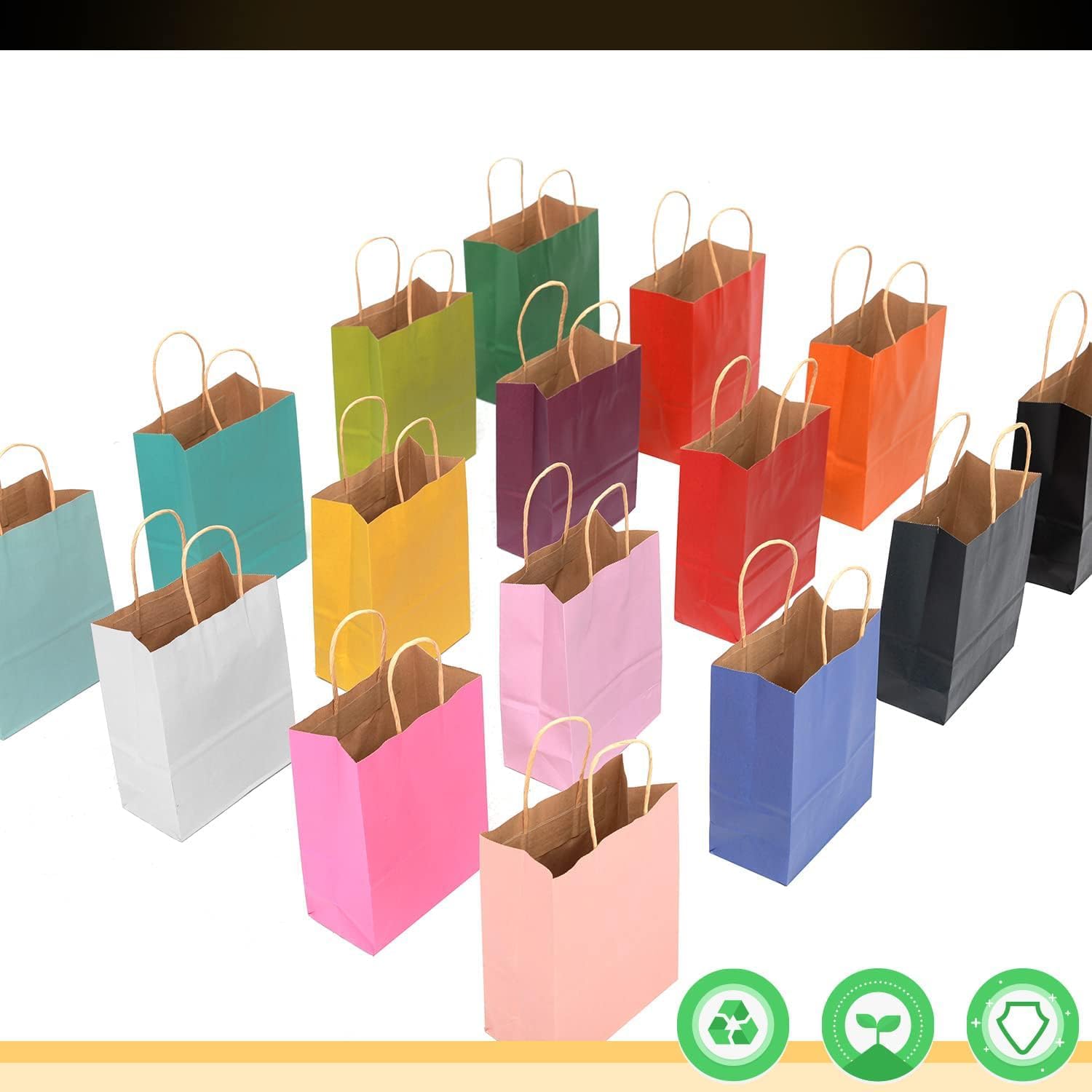 qiqee 32-Packs Paper Bags with Handles Bulk 8.26"×6"×3.15" Small Gift Bags 16 Different Senior Color Bags Multiple Uses（Small Size） - Image 5