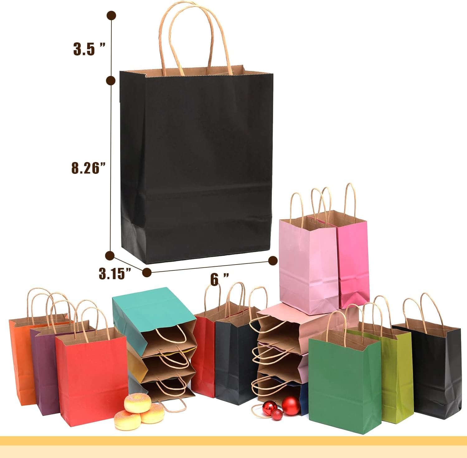 qiqee 32-Packs Paper Bags with Handles Bulk 8.26"×6"×3.15" Small Gift Bags 16 Different Senior Color Bags Multiple Uses（Small Size） - Image 6