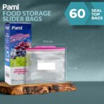 PAMI Leakproof Reusable Double Zip Sandwich Bags with Expandable Bottom and Write-On Label, Food Storage Zipper Bags (Gallon 60 Clear) - Image 3