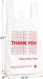 Thank You T-Shirt Plastic Grocery Bags, HDPE, 21 x 11.5 x 6 Inches, White with Red Print, 1000 Count, Strong Tear Resistant - Image 3
