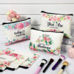 Pinkunn 16 Pcs Canvas Makeup Bags Bulk Mother's Day Inspirational Christian Women Religious Gifts Inspirational Bible Verse Pencil Pouch Makeup Bags with Zipper for Travel(Flower) - Image 4