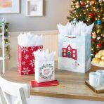 Hallmark Rustic Christmas Gift Bag Assortment (8 Bags: 3 Small 6", 3 Medium 9", 2 Large 13") Gray, White and Red, Farmhouse, Snowman, Snowflakes, Merry and Bright Wreath - Image 3