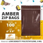 Amber Zip Bags for Packaging, 6 x 8 Inches. Pack of 100 Plastic Baggies. Reclosable Plastic Bags. 3 Mil Thick Polyethylene Zip Baggies. Reclosable Bag with Zipper Closure - Image 3