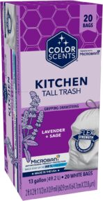Color Scents Tall Kitchen Trash Bags - 13 Gallon, 20 Bags (1 Pack of 20 Bags), Drawstring - White bag in Lavender + Sage Scent with Microban - Image 2
