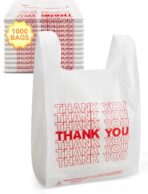 1000 Count White Thank You Plastic Bags with Handles, 12" x 6" x 22", 15 Mic T Shirt Plastic Grocery Bags for Grocery Stores, Retail, Restaurants and Takeout - Image 2