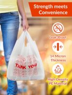 1000 Count White Thank You Plastic Bags with Handles, 12" x 6" x 22", 15 Mic T Shirt Plastic Grocery Bags for Grocery Stores, Retail, Restaurants and Takeout - Image 5