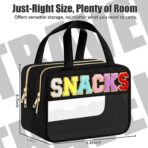 Chenille Letter Clear Makeup Bags, Snacks Bag for Travel, Preppy Patch Nylon Cosmetic Bag with Handles and Zipper, Waterproof Large Clear Travel Toiletry Bag Storage Bag for Women Black - Image 3