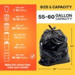 55-60 Gallon Trash Bags, 50 Micron Heavy Duty Pure LDPE Garbage Can Liners, 36" x 58" Large, Black, 50 Count - Image 3