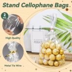 NPLUX 100 Pack Cellophane Bags Clear Flat Bottom Cellophane Treat Bags Gusseted with 100 Pack Twist Ties for Candy Popcorn Cookie Small Gift Wrapping(6×9×2.4 Inches) - Image 5