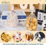 NPLUX 100 Pack Cellophane Bags Clear Flat Bottom Cellophane Treat Bags Gusseted with 100 Pack Twist Ties for Candy Popcorn Cookie Small Gift Wrapping(6×9×2.4 Inches) - Image 6