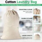 Large Cotton Laundry Bags 24x36 Inch with Drawstring, Heavy Duty Travel Organizer for Hamper, Basket, Camp – Beige (2 Pack) - Image 6